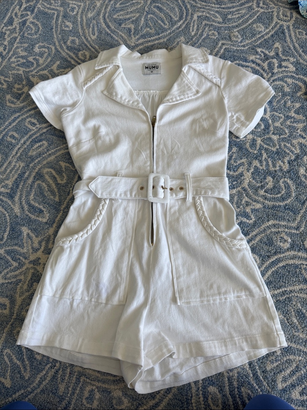 Show Me Your MuMu White Short Sleeve Belted Romper